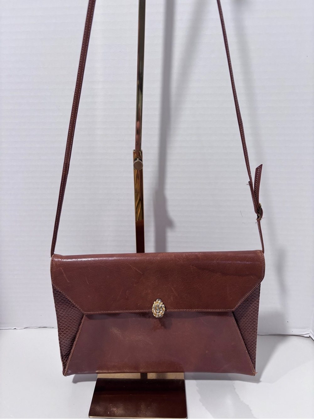 Vintage Morris Moskowitz Brown Leather Envelope Shoulder Bag